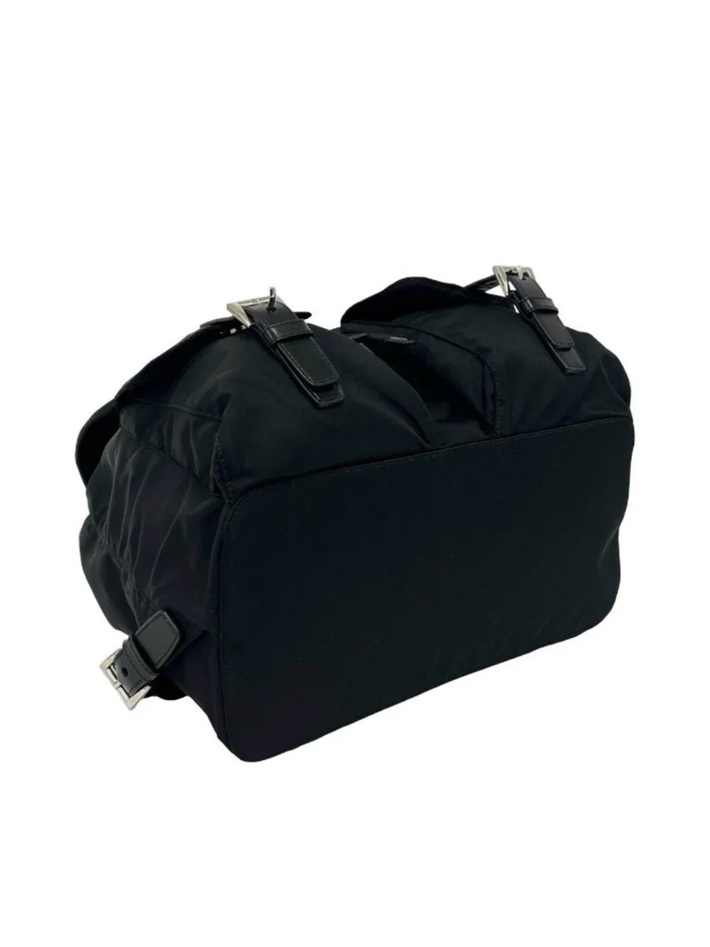 Prada Triangle Logo Tessuto Nylon Leather Backpack Black